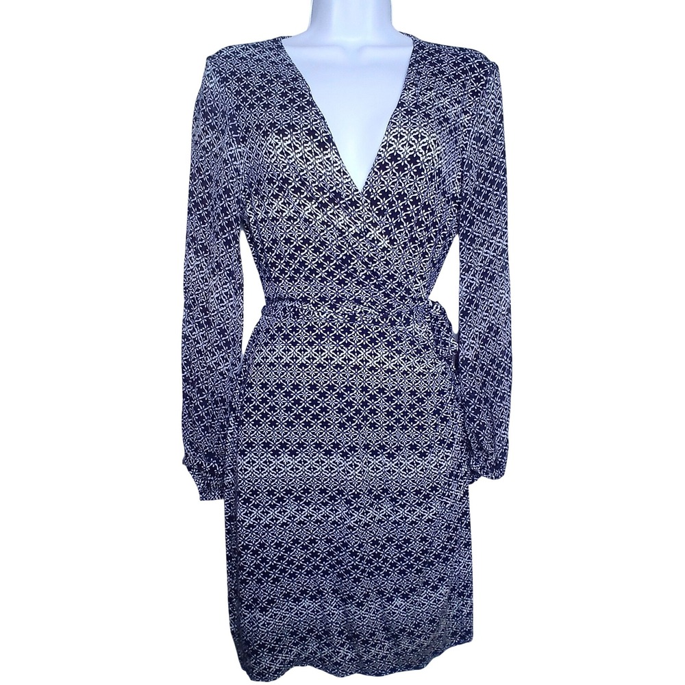 Diane von Furstenberg Sigourney Wrap Dress Size 10 Classic Navy White Geometric